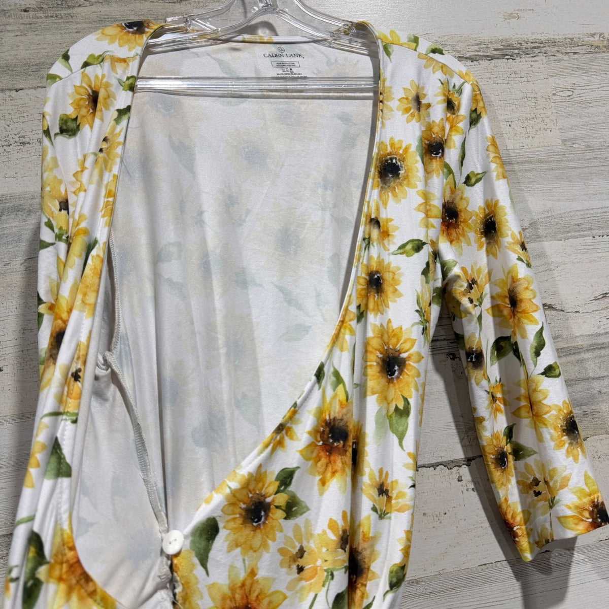 Caden Lane Sunflower Wrap Robe Women One Size White Yellow Floral EUC5