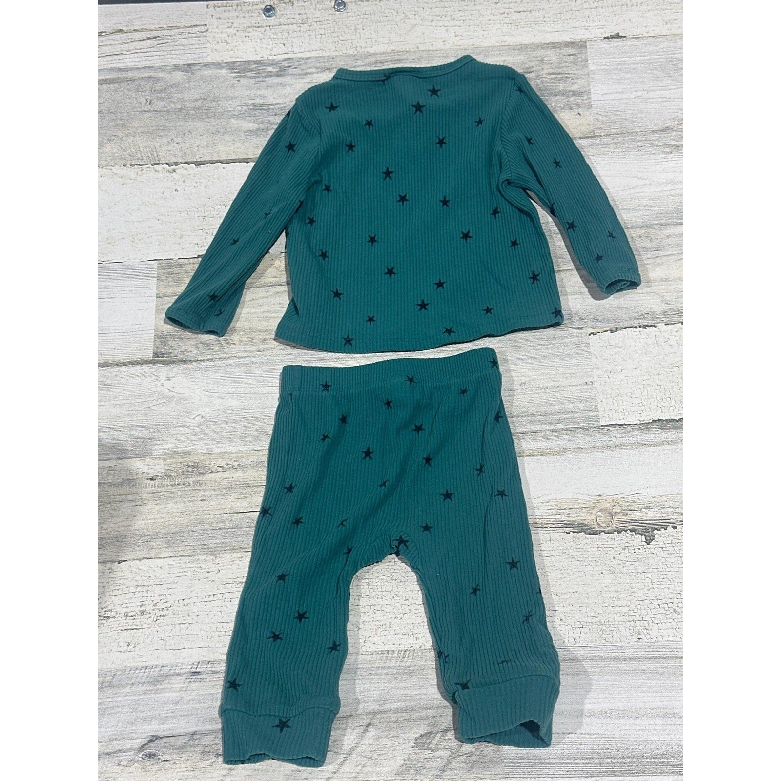 Cat & Jack Ribbed Star 12m Teal Green Henley Lounge Set1