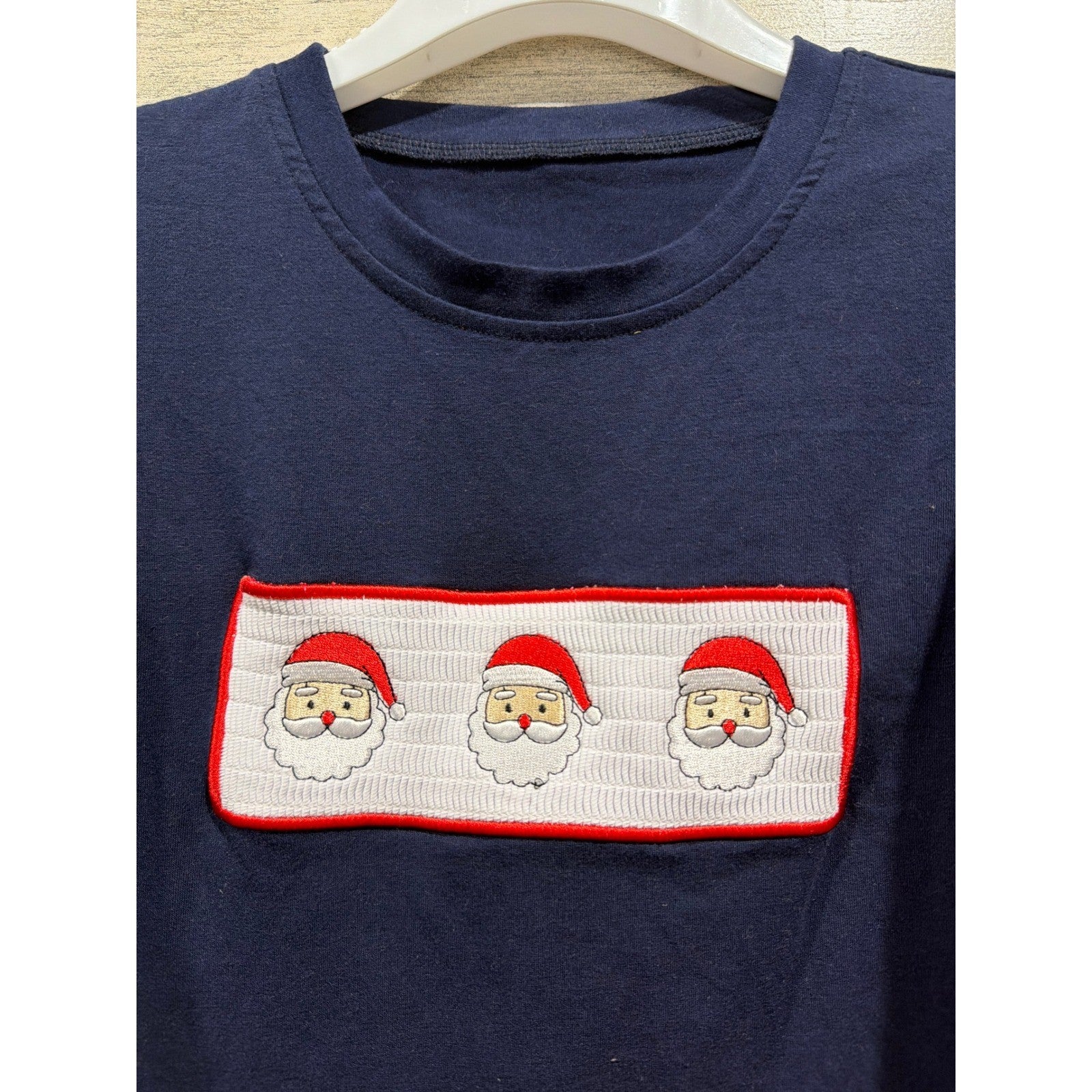 Holiday Shirts Boys 7/8 Navy Red Smocked Santa Reindeer Winter EUC1