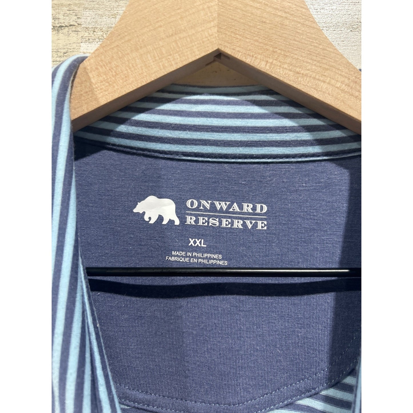 Onward Reserve Polo Shirt Mens XXL Blue Stripe Performance Golfcore EUC1