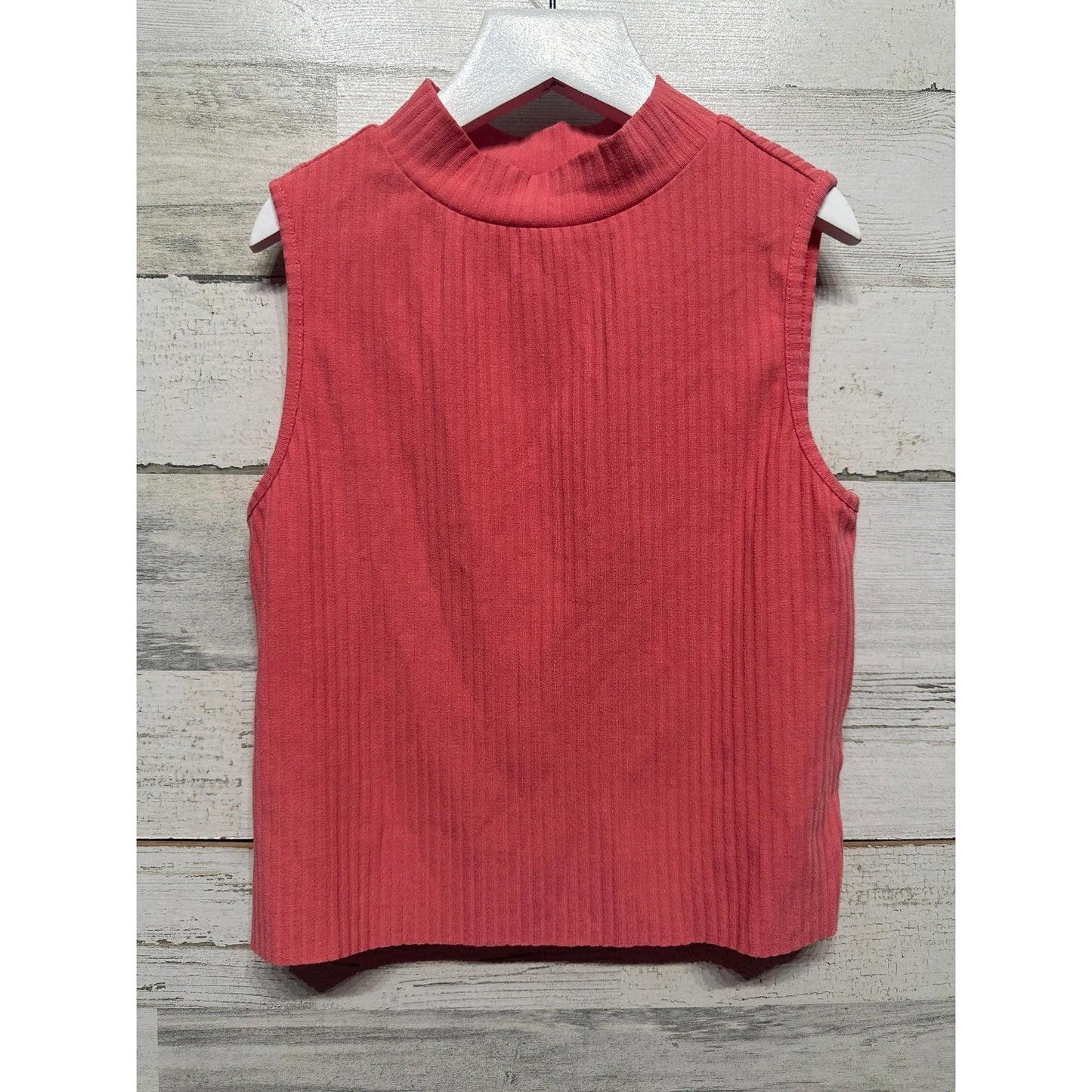 GB Mock Neck Top Girls Size Medium Coral Pink Ribbed Sleeveless EUC0