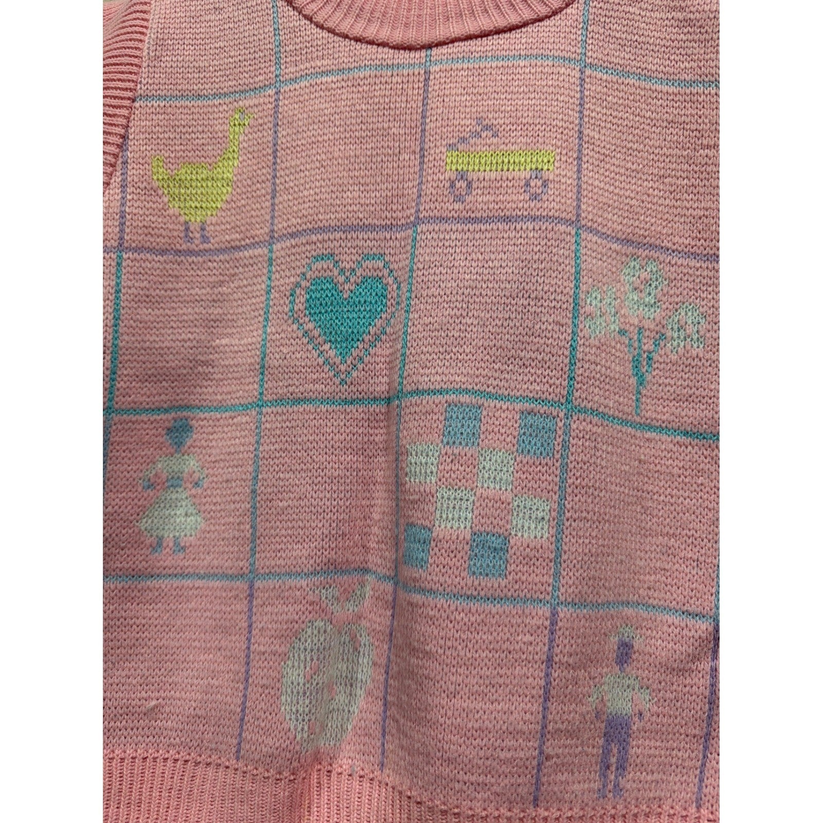 Vintage Rags Knitwear Sweater Vest Girls 18 Pink Novelty Windowpane Made in USA1