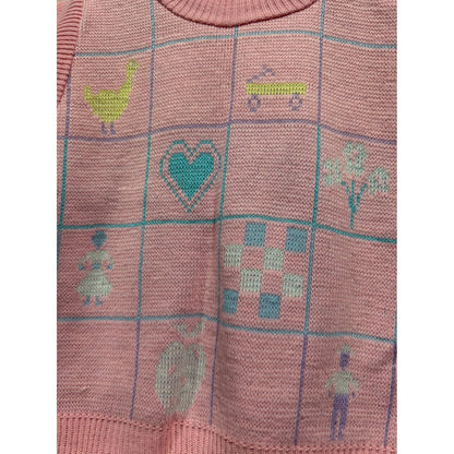 Vintage Rags Knitwear Sweater Vest Girls 18 Pink Novelty Windowpane Made in USA1