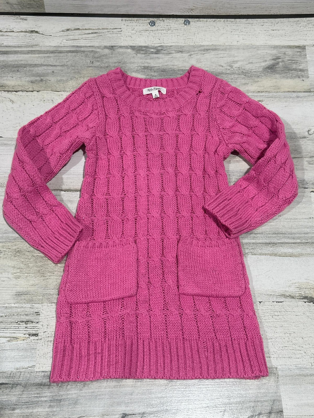 Kate Mack Sweater Dress Girls 6 Pink Cable Knit Sparkle EUC0