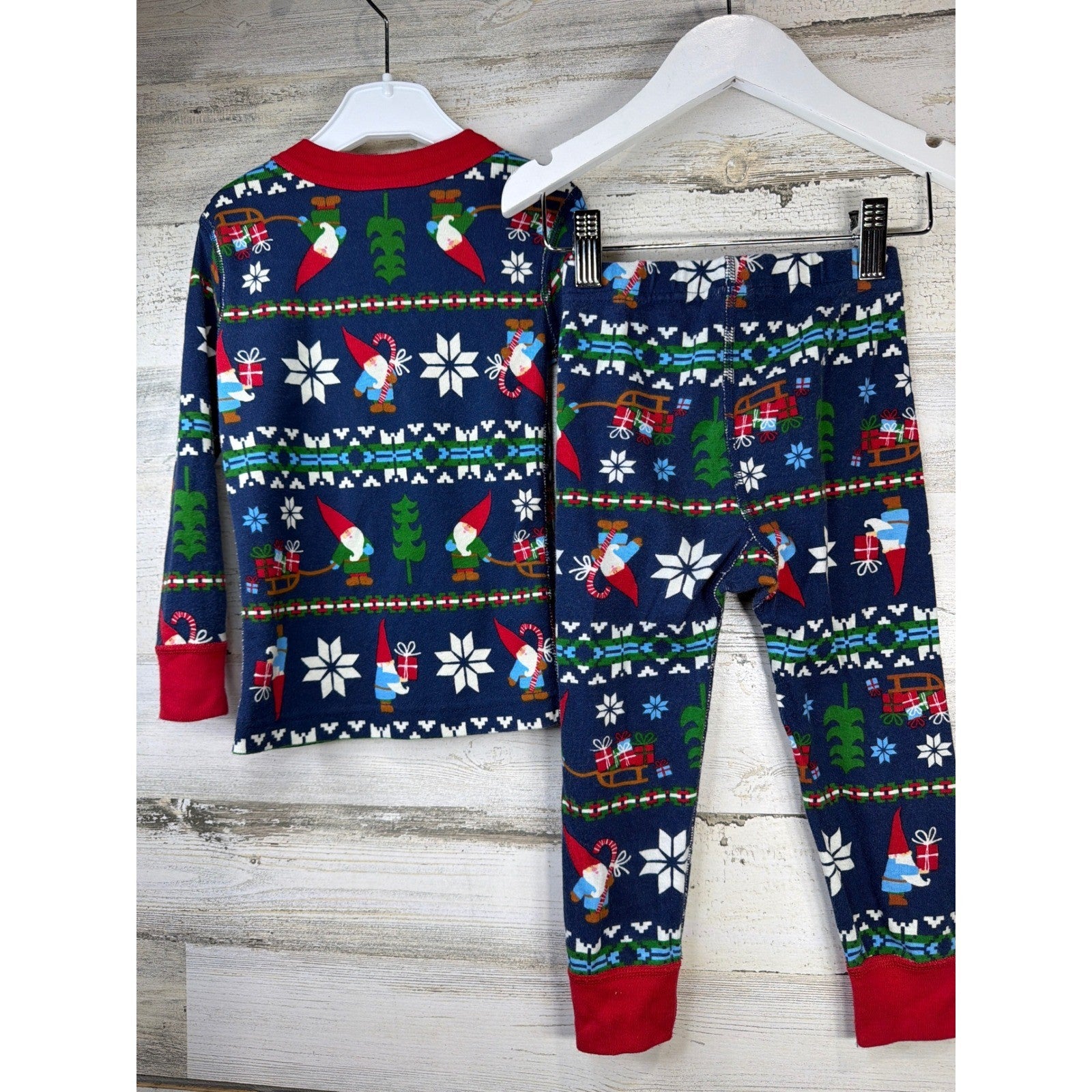 Hanna Andersson Pajamas Boys 3T Blue Gnome Fair Isle Organic Cotton Holiday EUC4