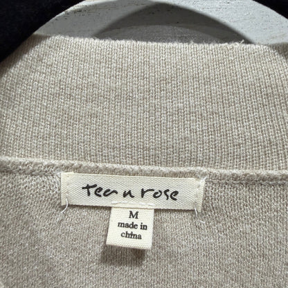 Tea n Rose Sweater Women Medium Beige Mock Neck Drop Shoulder Minimalist EUC2