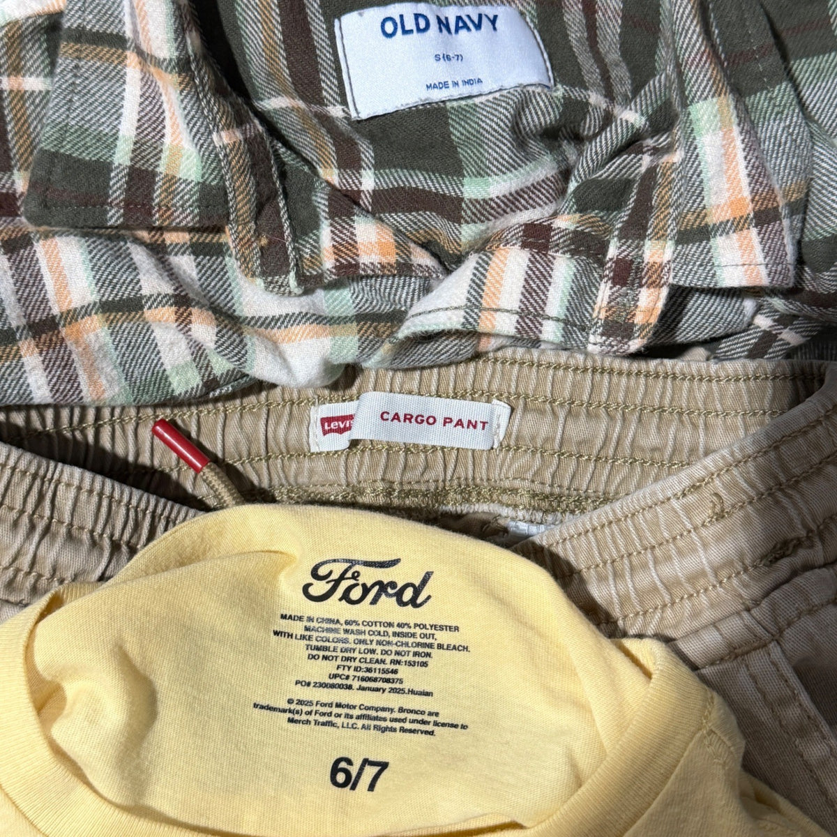 Ford Old Navy Levi's Outfit Set Boys 6/7 Khaki Green Plaid Bronco GUC5