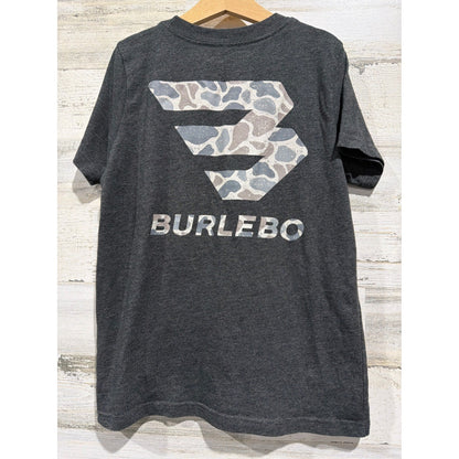 Burlebo T-Shirt Boys 8 Gray Camo Logo Graphic Outdoorsy EUC3