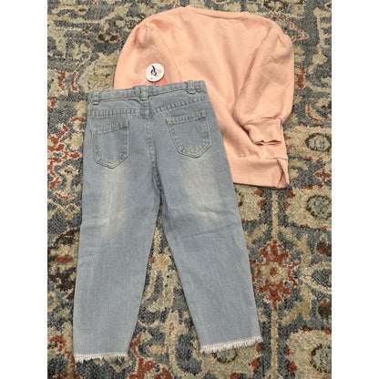 PL Kids Baileys Blossoms Girls 2T Pink Blue Earth Sweatshirt Distressed Jeans3