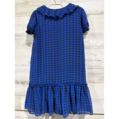 Polo Ralph Lauren Dress Girls 6 Blue Gingham Ruffle Puff Sleeve Preppy GUC*2