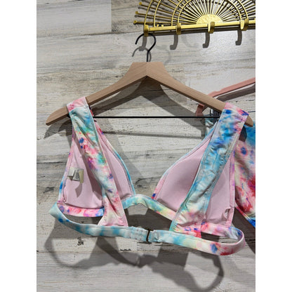 GB Bikini Set Women Large Pink Blue Tie Dye High Waisted Pastelcore EUC4