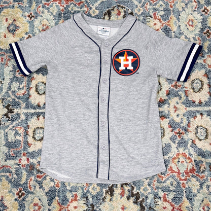 MLB Houston Astros Jersey Boys Youth Small 8 Gray Button Front Baseball EUC0