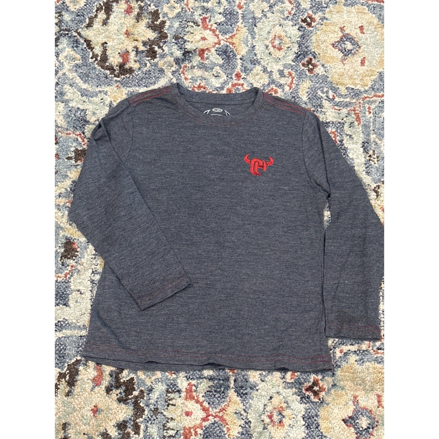 Cowboy Hardware Long Sleeve Tee Boys XS 5 Charcoal Grey Bull Graphic EUC0