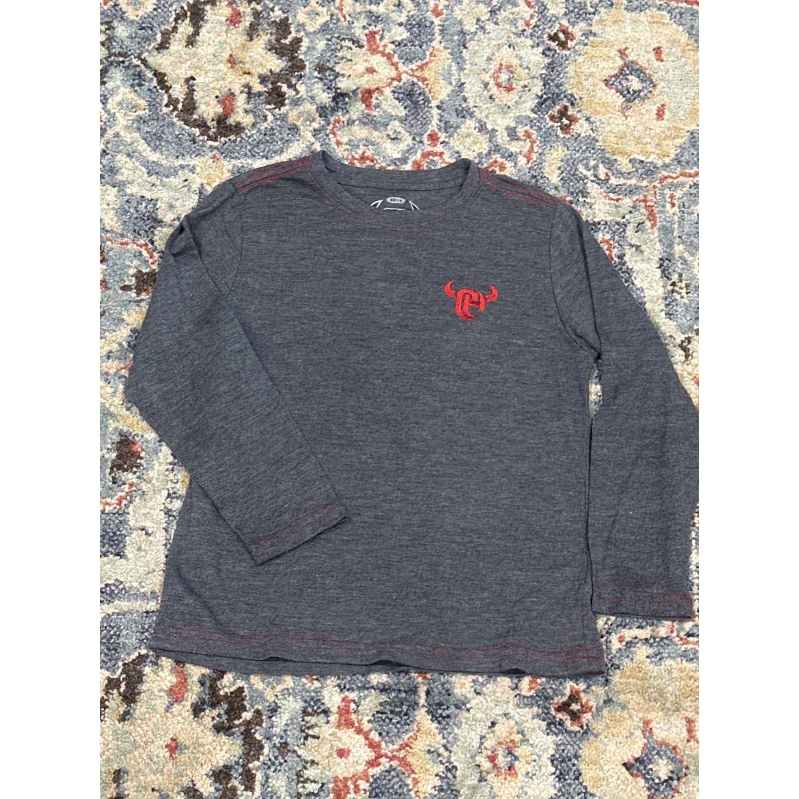 Cowboy Hardware Long Sleeve Tee Boys XS 5 Charcoal Grey Bull Graphic EUC0