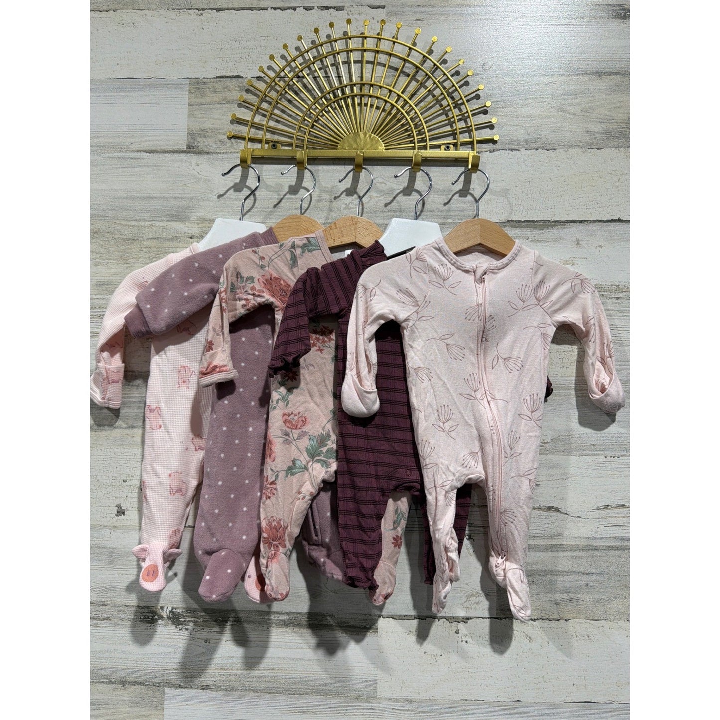 Cloud Island Carters Girls Newborn Pink Purple Floral Sleepers Bundle0