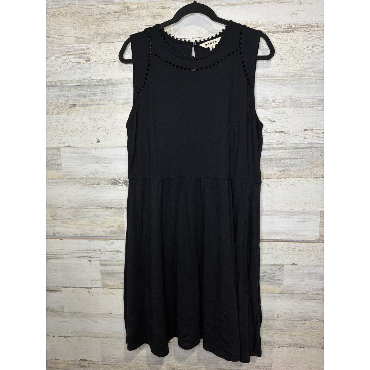 Boden Mila Trim Dress Women 14R Black Cotton Modal Jersey Sleeveless EUC0