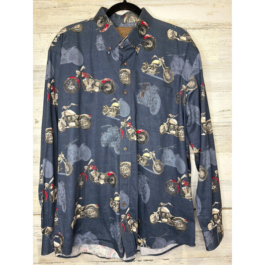 Clearwater Outfitters Button Down Shirt Men Large Blue Motorcycle Biker *Flawed0