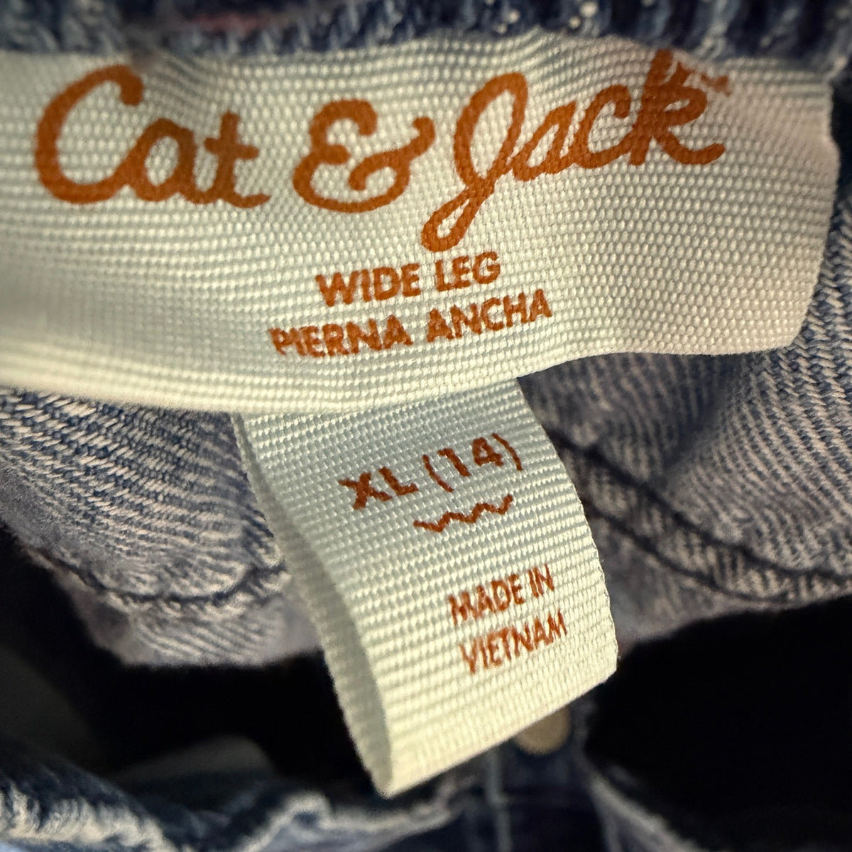 Cat & Jack Wide Leg Jeans Girls XL 14 Blue Denim Pleated Back Elastic EUC4