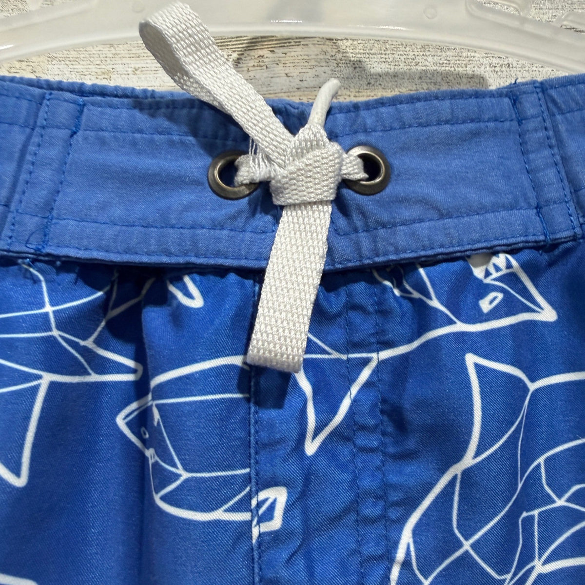 Hanna Andersson Geometric Shark Swim Trunks Boys 6-7 Blue *Flawed1