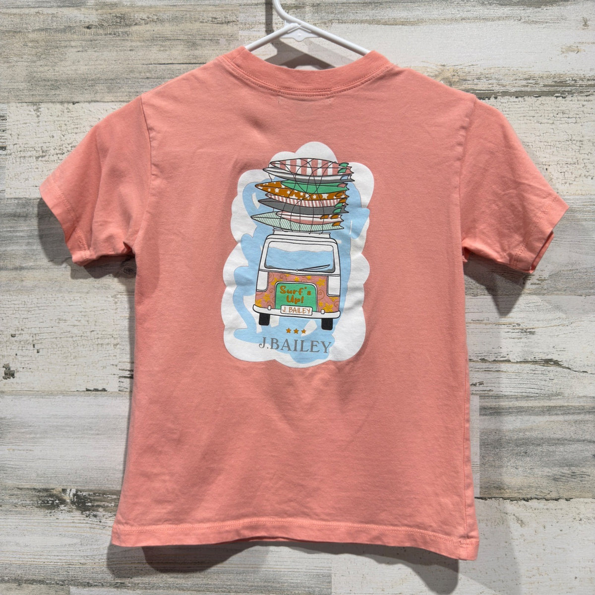 J. Bailey Graphic Tee Boys Size 6 Pink Surf Van Coastal Surfcore EUC3