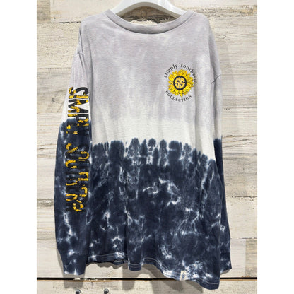 Simply Southern Long Sleeve Shirt Girls Medium Grey Navy Tie Dye Sunflower1