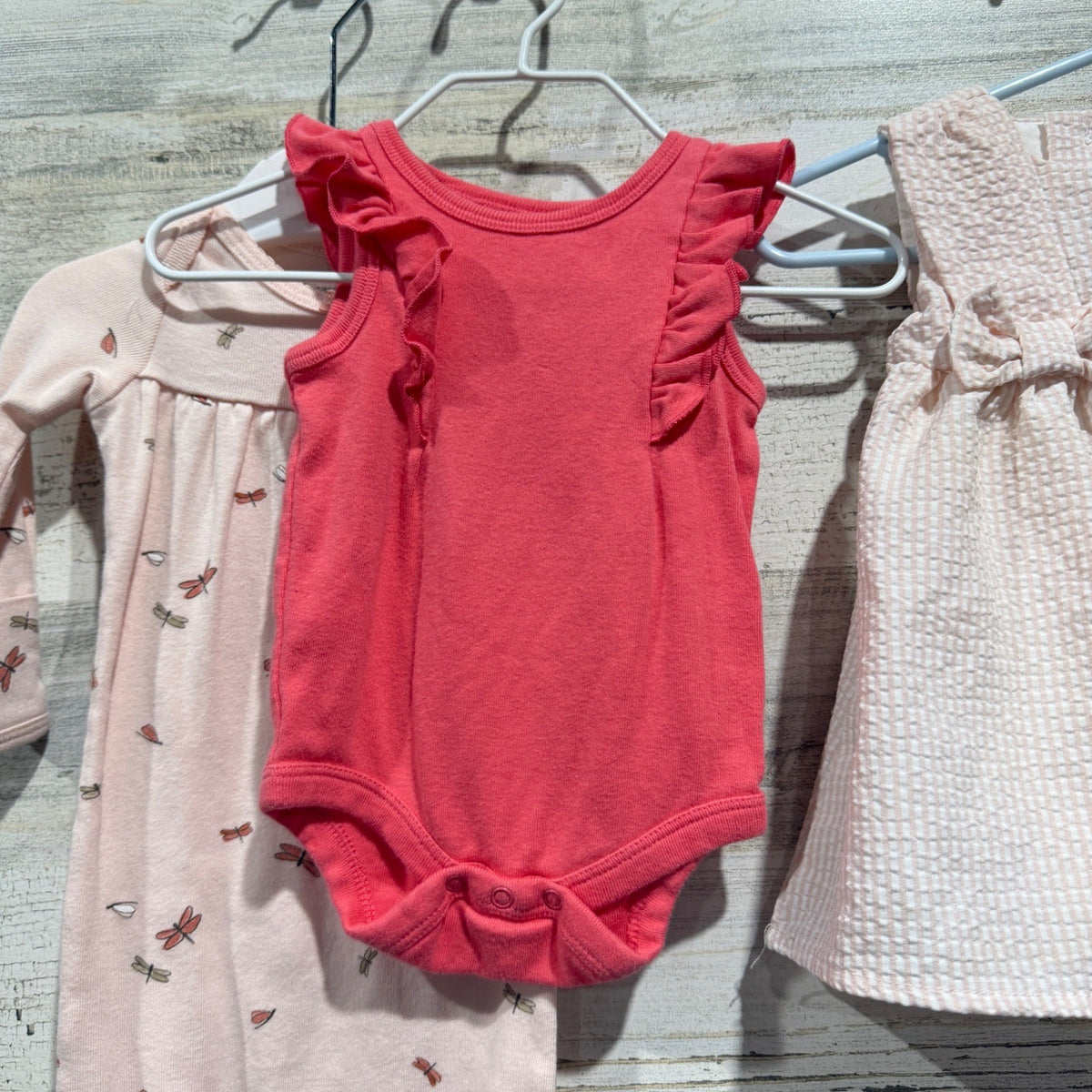 Newborn Baby Girl Bundle NB Pink Cotton Floral Seersucker Dress Gown Lot2