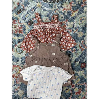 Carter's Baby Girl 3 Month Rust Brown White Floral Smocked Bundle GUC0