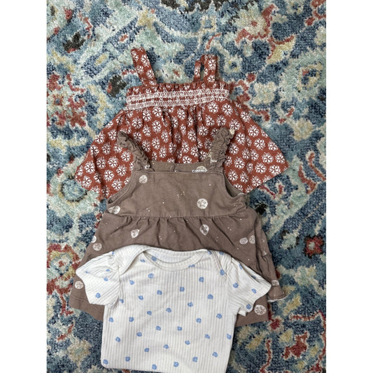 Carter's Baby Girl 3 Month Rust Brown White Floral Smocked Bundle GUC0