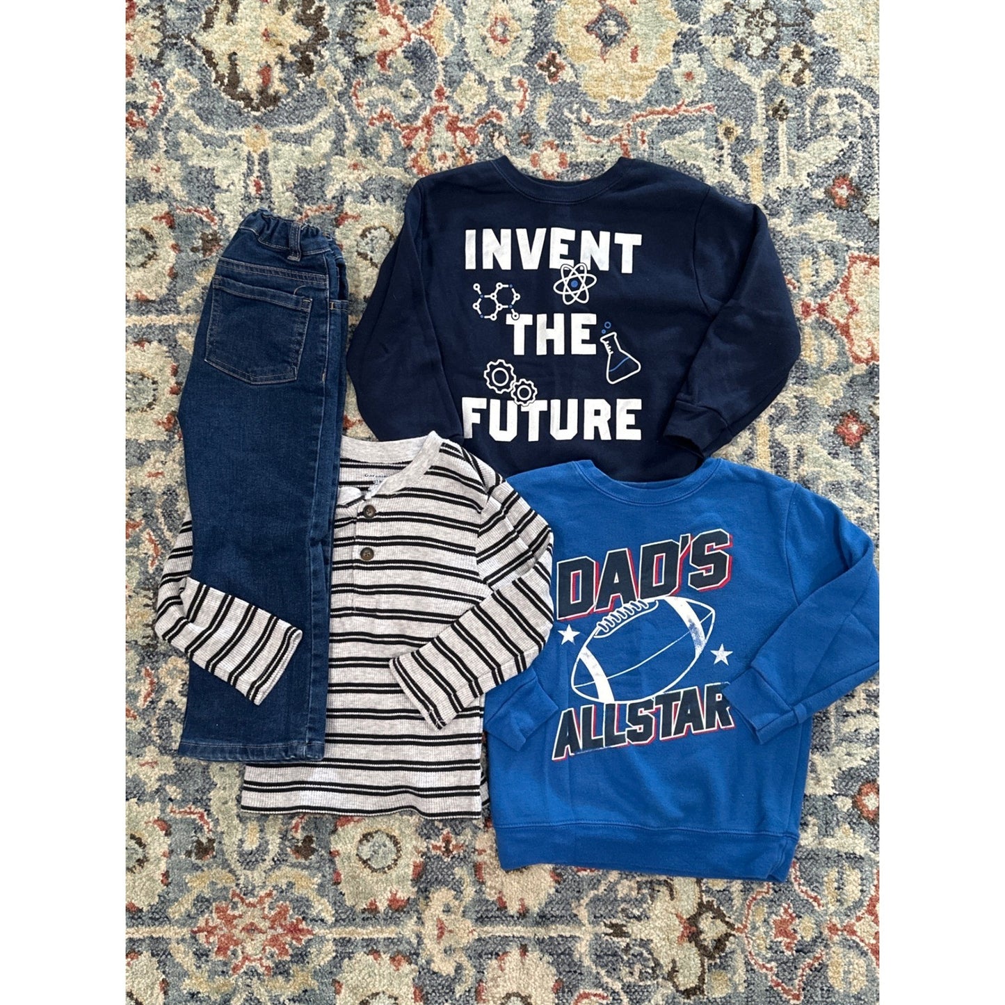 Boys 4T Bundle Long Sleeve Pants Blue Grey Striped Graphic Denim 4pc0