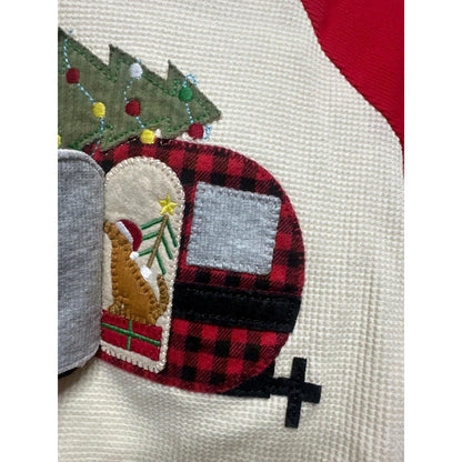 Mud Pie Christmas Camper Shirt Boys 4T/5T Red Green Waffle Knit Holiday EUC1