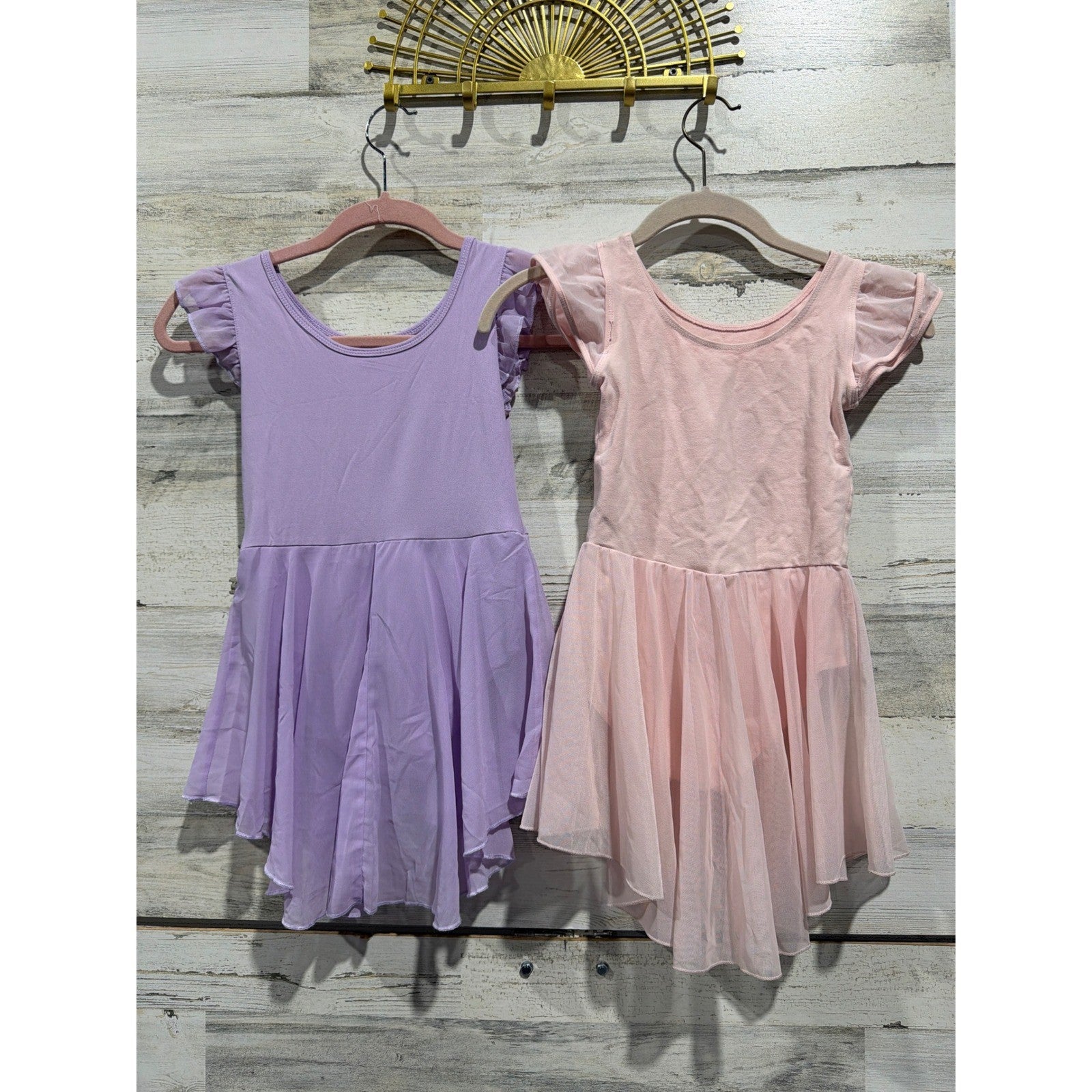 Skirted Leotard Bundle Fits Like Girls 8-10 Pink Purple Flutter Sleeve Ballet3