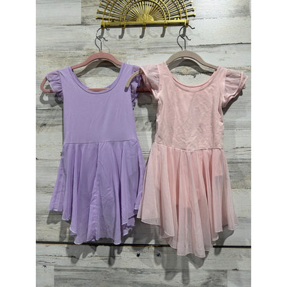 Skirted Leotard Bundle Fits Like Girls 8-10 Pink Purple Flutter Sleeve Ballet3
