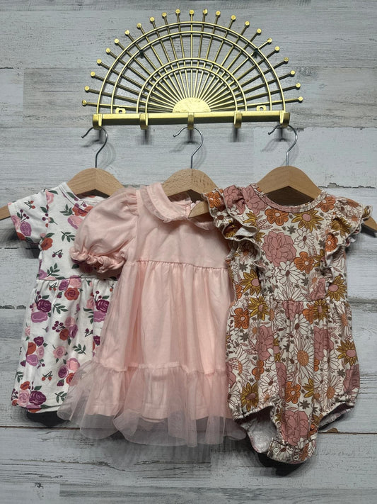 Baby Dress Romper Bundle Girls 3-6M Pink Floral Ruffle Tutu EUC0