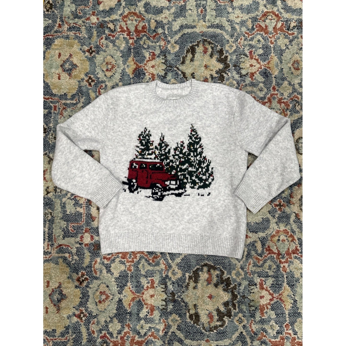 Abercrombie Sweater Boys 5/6 Gray Red Truck Christmas Tree Holiday EUC0