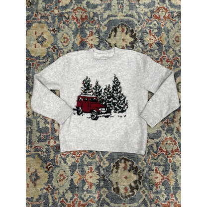 Abercrombie Sweater Boys 5/6 Gray Red Truck Christmas Tree Holiday EUC0