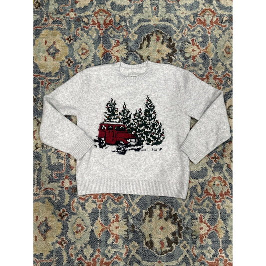 Abercrombie Sweater Boys 5/6 Gray Red Truck Christmas Tree Holiday EUC0