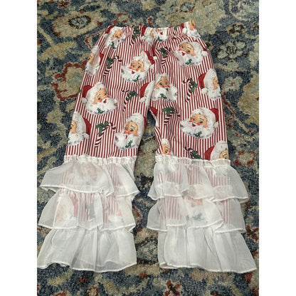 Boutique Santa Ruffle Pants Girls 3T Red White Striped Holiday Christmas EUC0