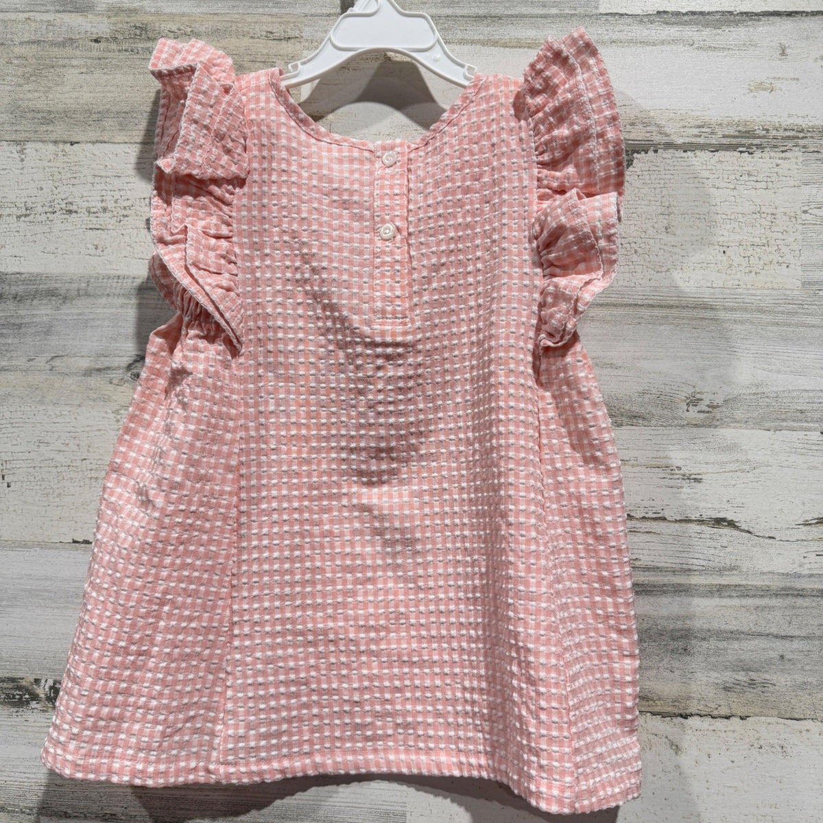Classic Whimsy Dress Girls 10 Pink Gingham Ruffle Seersucker Top Preppy EUC5