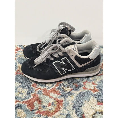 New Balance 574 Shoes Boys 13 Black Grey Suede Mesh Retro Classic EUC0
