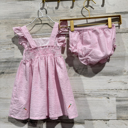 Starting Out Seersucker Bunny Dress Set Girls 18M Pink Spring Carrot Easter EUC3