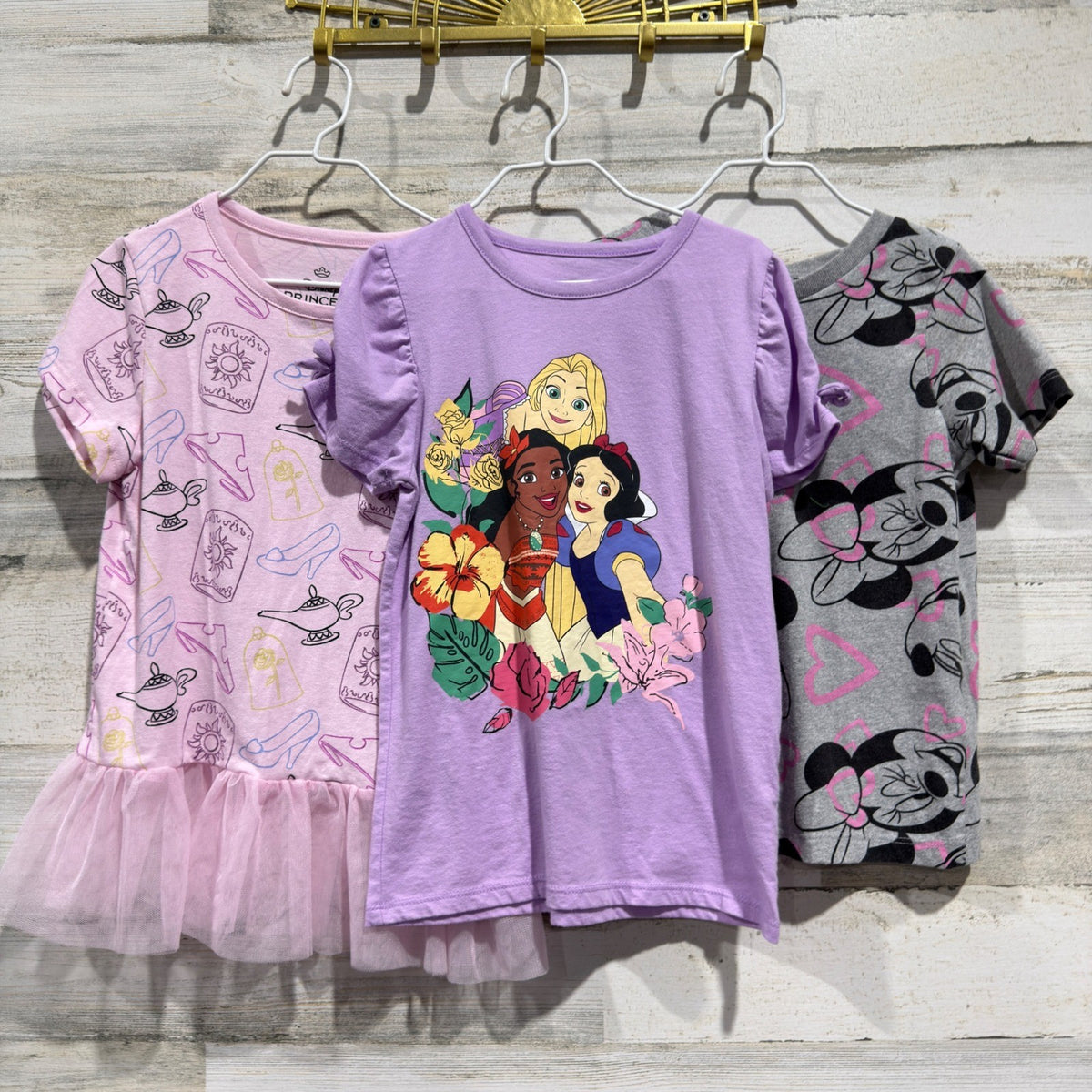 Disney Princess Minnie Mouse T-Shirt Bundle Girls 6 Pink Purple Grey Cotton EUC0
