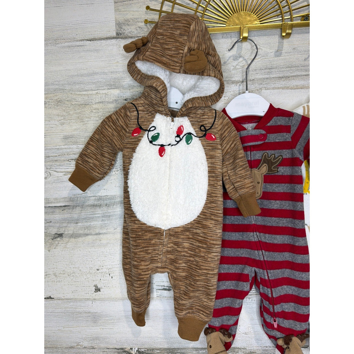 Carter's Fleece Sleepers Bundle Boys Newborn Multi Reindeer Safari Cozy1