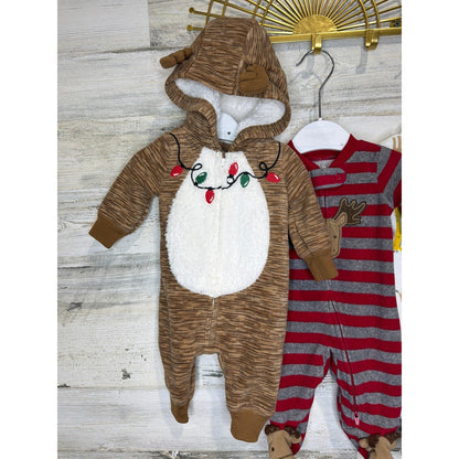 Carter's Fleece Sleepers Bundle Boys Newborn Multi Reindeer Safari Cozy1