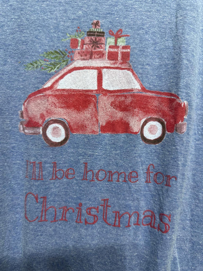 Recess Brand Graphic Tee Kids 12 Blue Christmas Car Holiday EUC1