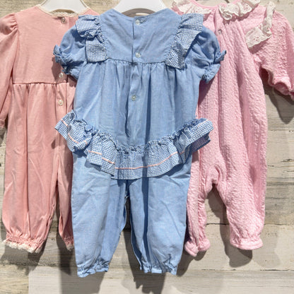 Vintage Romper Bundle Girls 6-9 Months Pink Blue Peach Lace Ruffle Retro GUC10