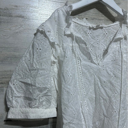 By The River Eyelet Lace Top Women Small White Boho Ruffle Scallop EUC1