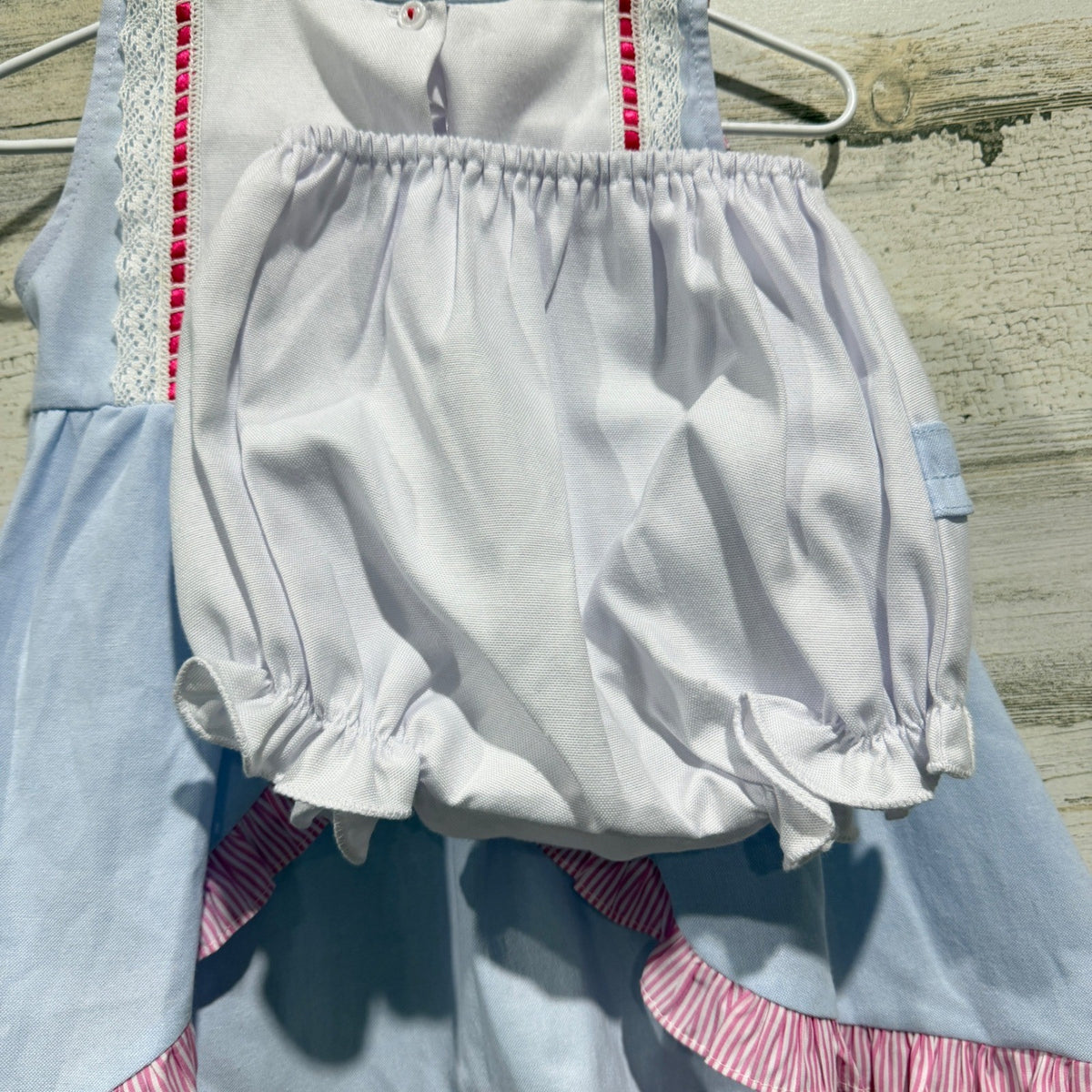 Willbeth Dress Set Girls 12M Blue Pink Floral Embroidered Heirloom Coquette4
