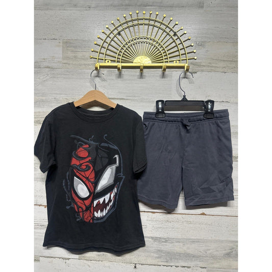 Marvel H&M Spider-Man Venom Shirt Shorts Set Boys 7 Black Grey Graphic EUC0
