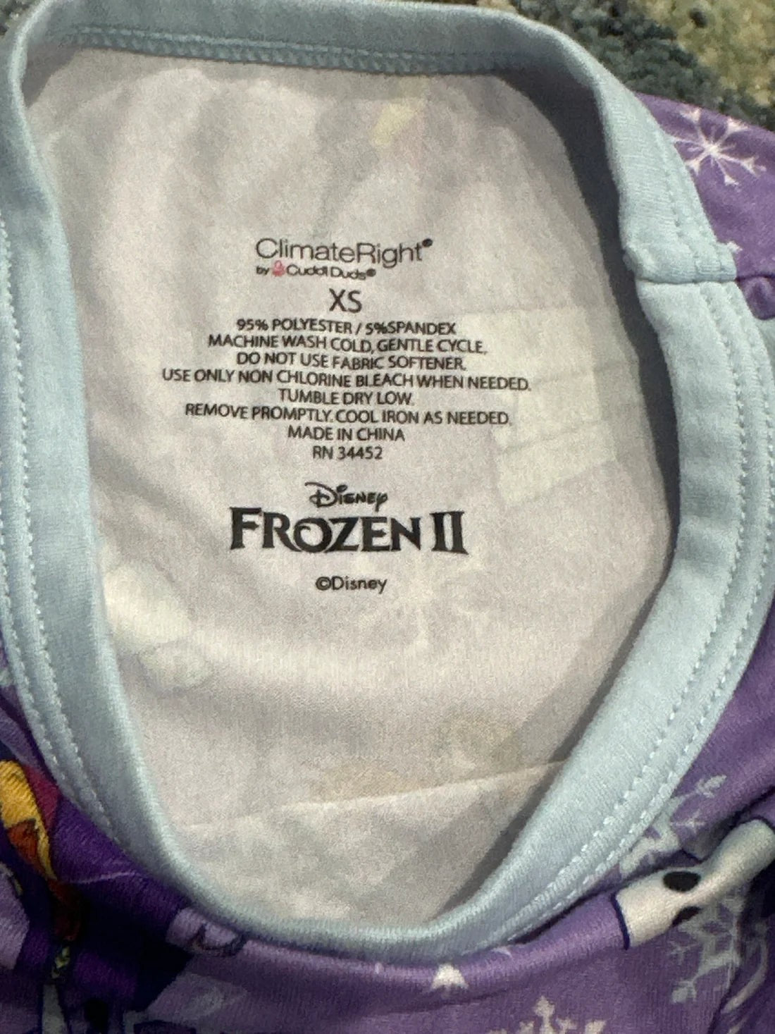 ClimateRight Pajama Set Girls XS Purple Frozen II Elsa Anna Olaf EUC1