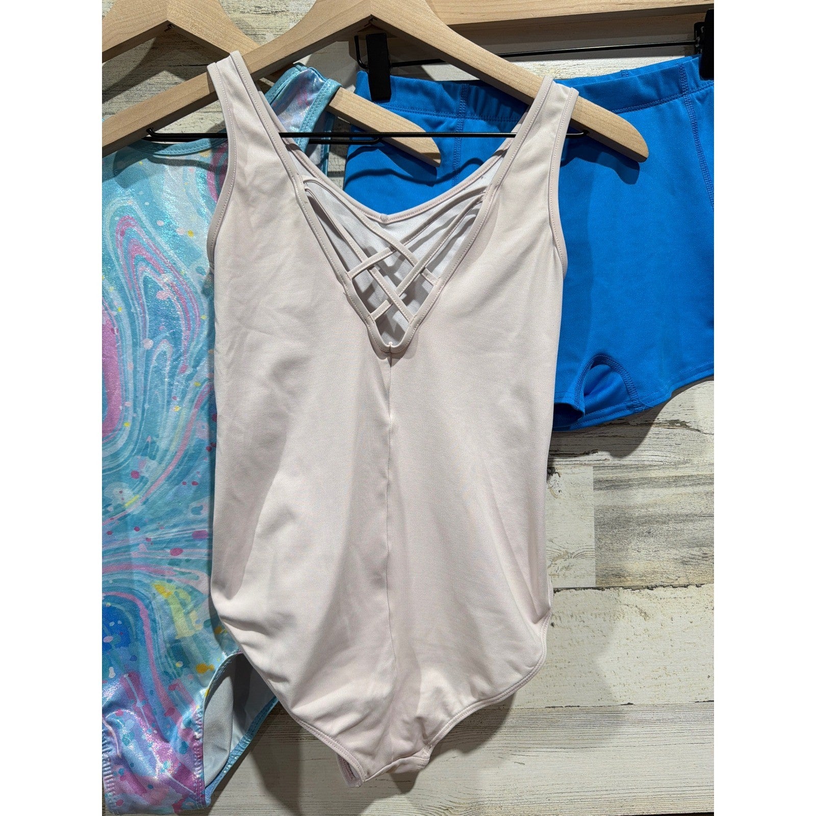 Mirella BCG Leotard Shorts Bundle Girls XL 14 16 Pink Blue Dance Gymnastics EUC2